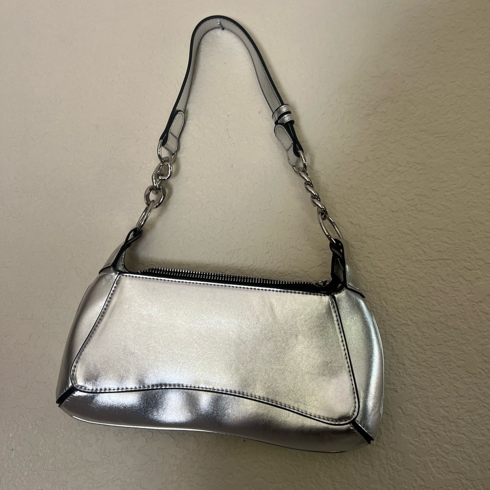 Topshop Shoulder purse Metallic Silver Bag with Chain